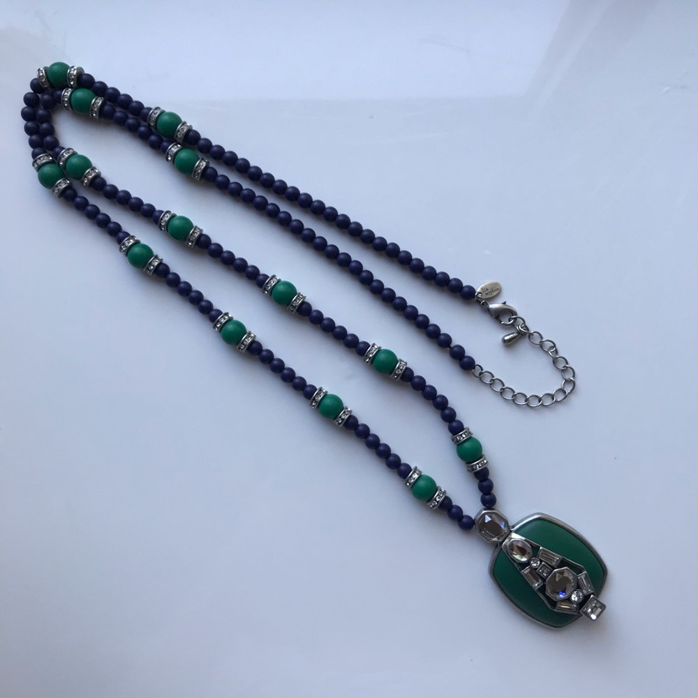 Stunning Cut Crystals Blue Green Long Necklace